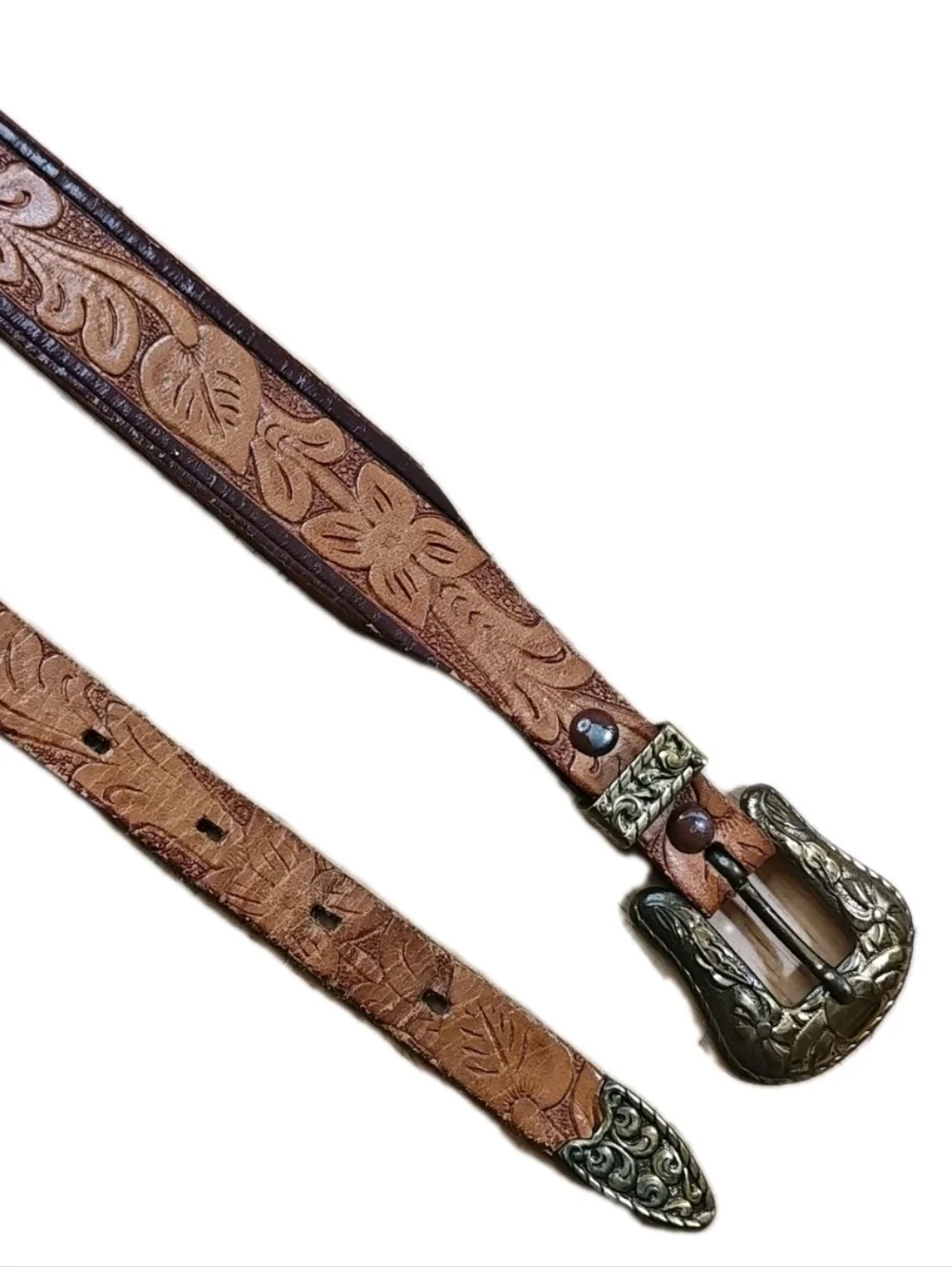 Rockmount 563 Saddle Western Floral Tooled Brown Leather Belt Girls Sz 26 23-27